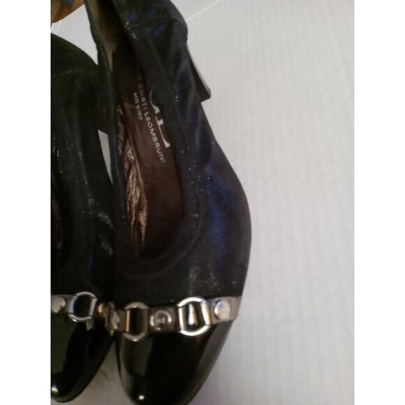 AGL Women's Size 8.5 Black Metallic Shimmer Cap Toe Pumps Made in Italy - Picture 2 of 11